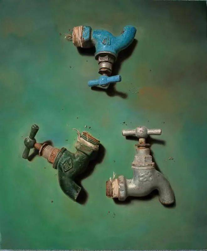 兰启瑞油画《三个水龙头》,张天油画《无门》和向正权水彩《休闲时光
