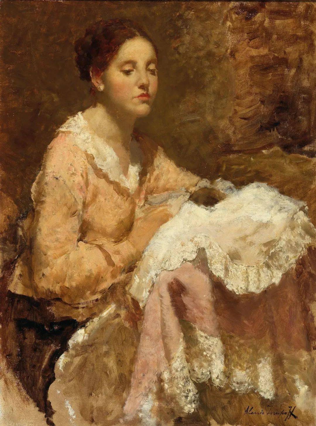 不一样笔触的贵妇夫人俄罗斯画家阿莱西奥伊苏波夫油画作品欣赏