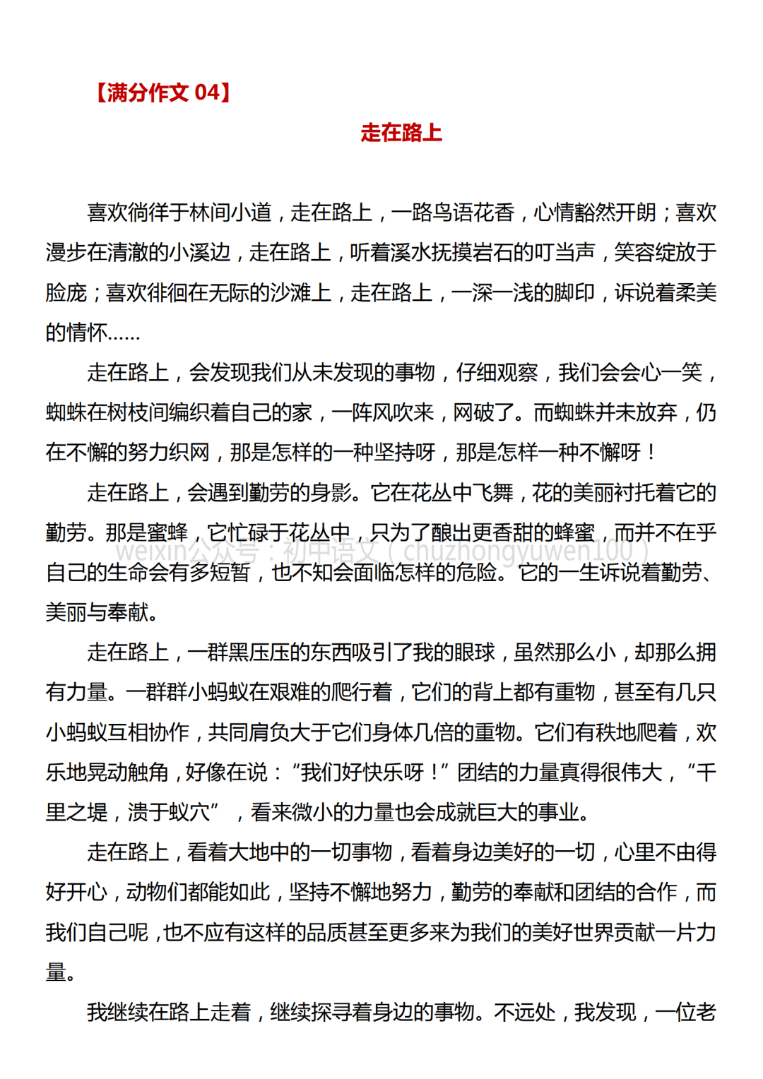 初中语文中考满分作文 走在路上 7篇,含审题立意指导
