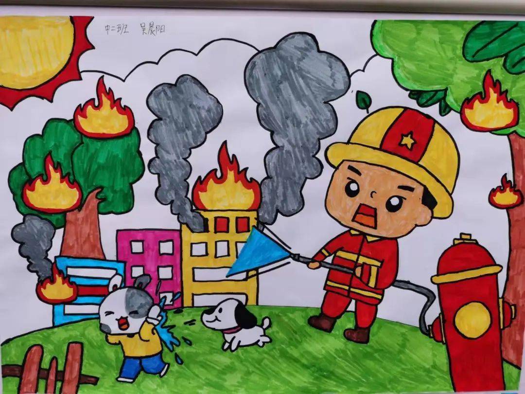 消防逃生演练 绘画图片