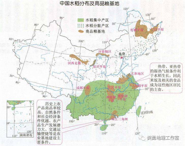 5,水稻种植业分布地区需要雨热同期的气候条件,但并不是绝对的.