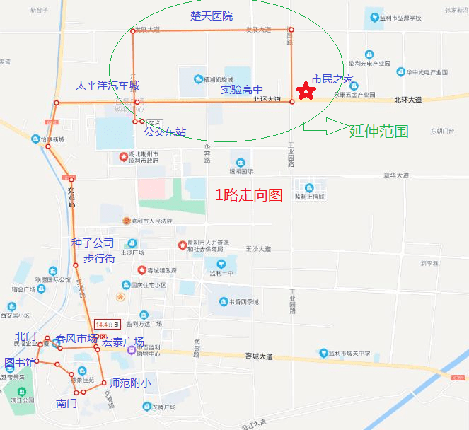 監利城區1路,6路公交車線路調整公告_市民_途徑_路線