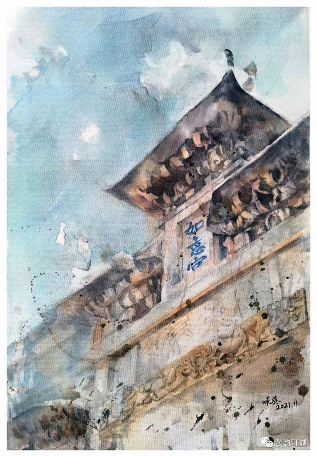吴秋芳国画《卧龙书院》温嫔国画《美丽山村》王梅生国画《旧城风韵》