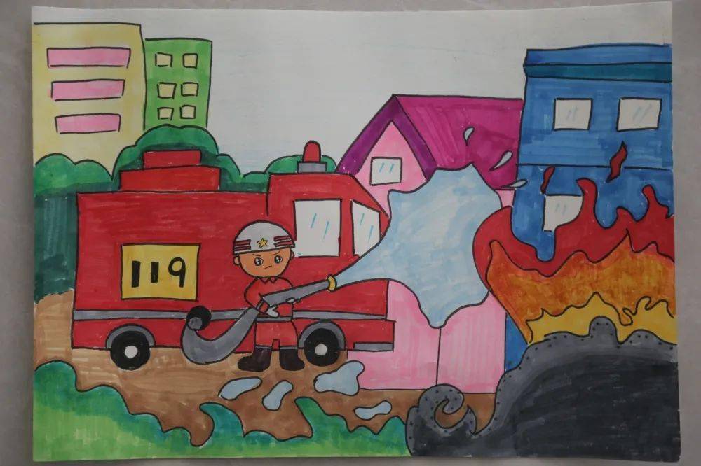 消防绘画怎么画三年级图片