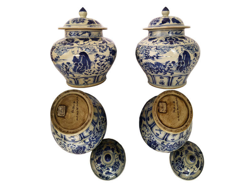 元代青花将军罐一对