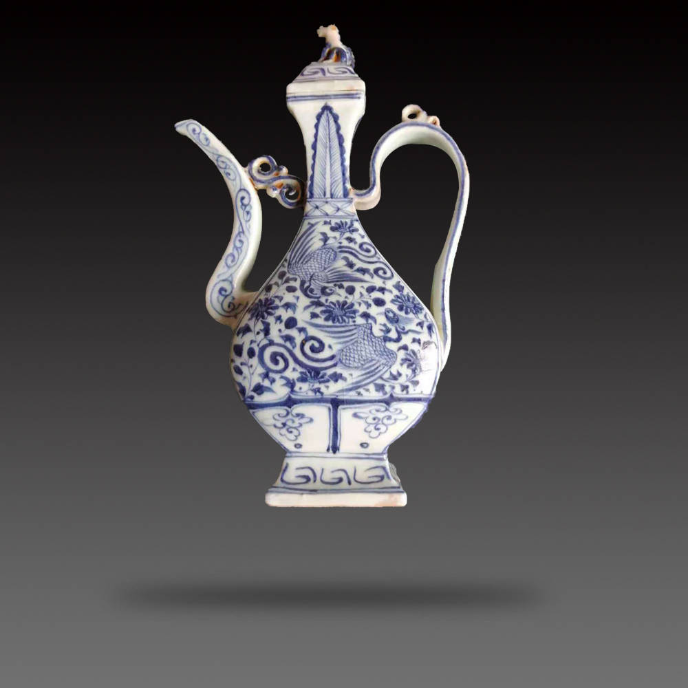 明代青花双凤执壶