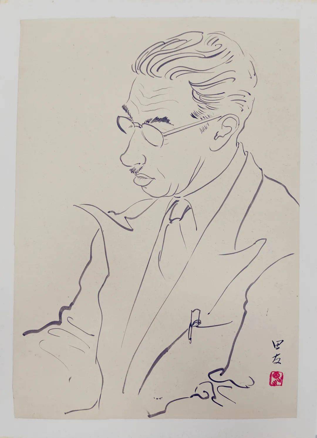 《男子像》,留法时期,墨笔线描(速写),28×39cm,私人藏家提供