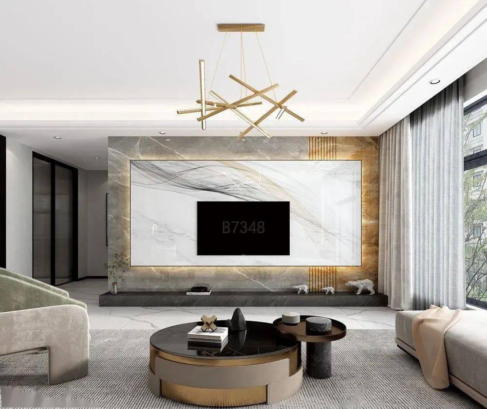 60款石材/岩板悬空背景墙设计参考_风格_装修_电视