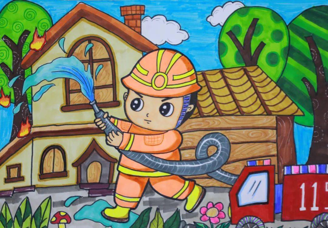 小小消防员绘画中学生图片