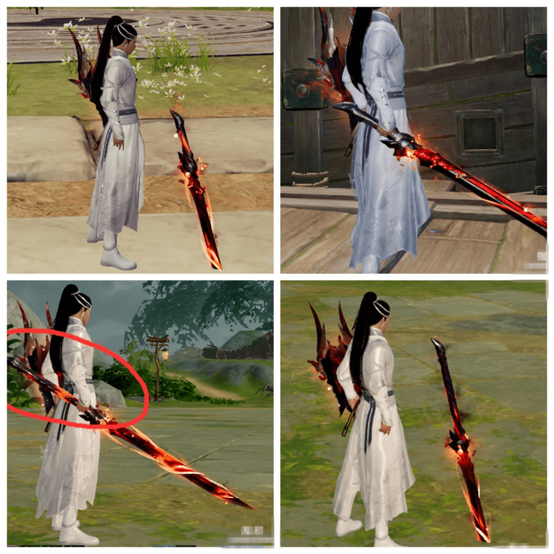 三是苍云持刀时,食指是扣到刀柄中的而不是握的姿势,见下图所示.