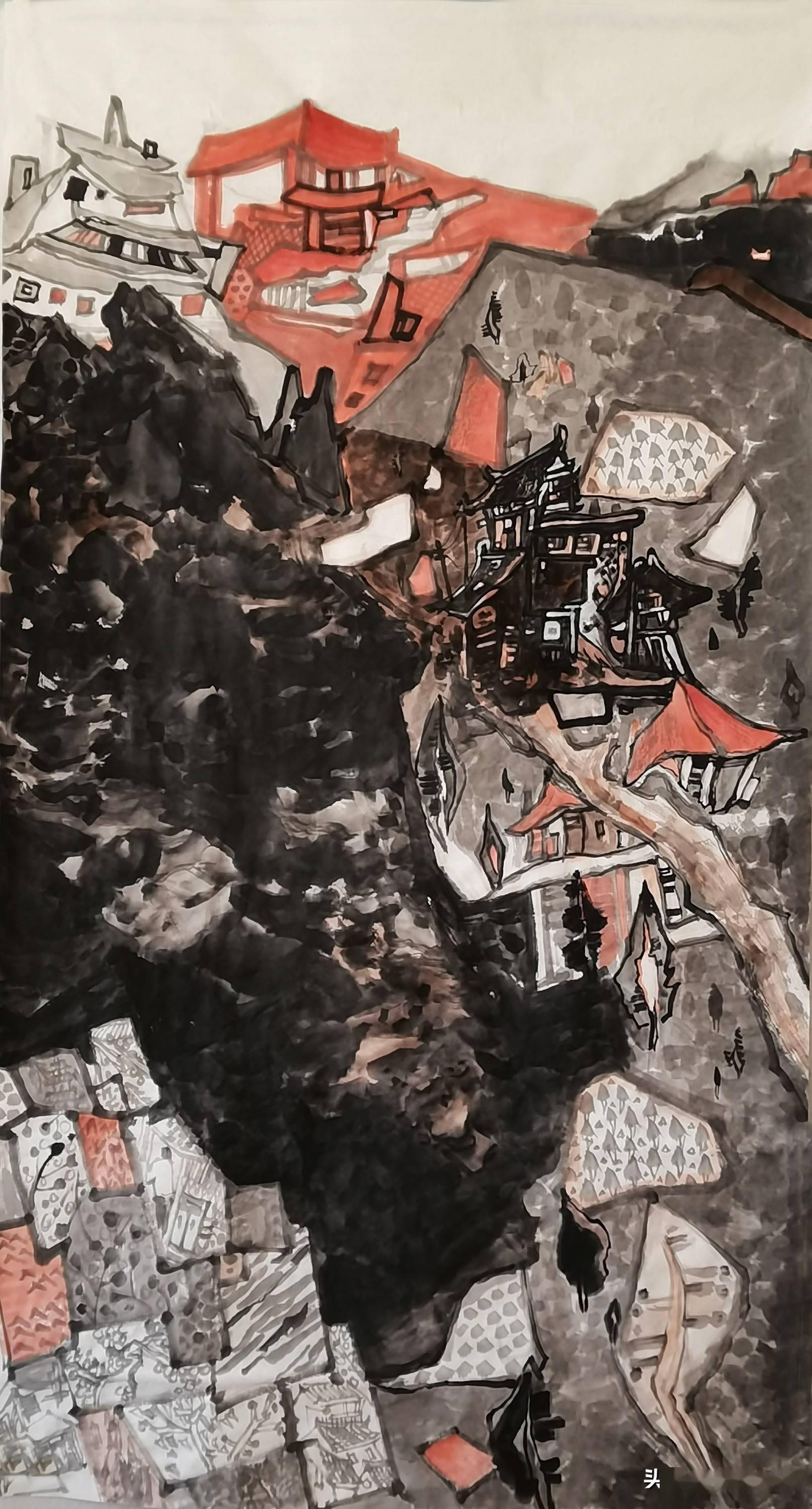 书画大家画家李建军粗犷的线面下的山水画