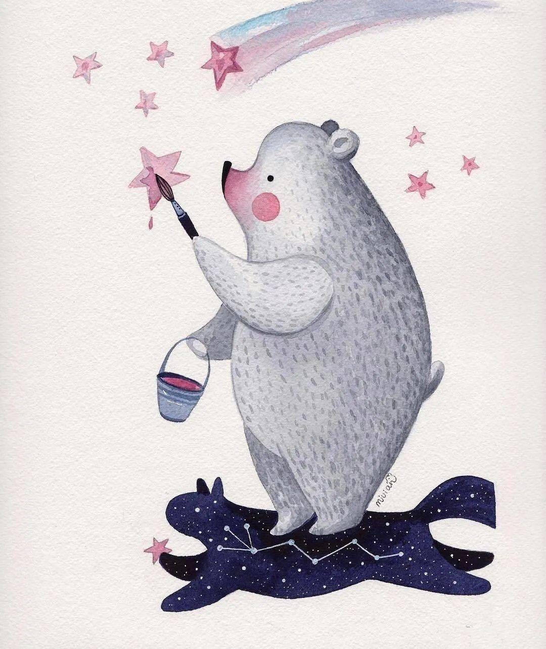 一组治愈系水彩小熊