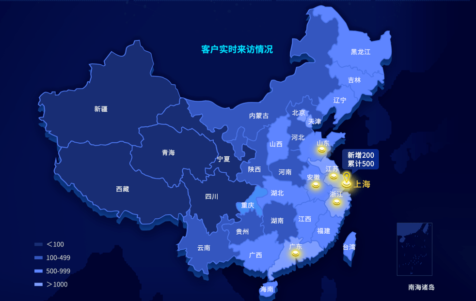 图7-实时来访中国地图页面设计及布局思路尺寸及数据样式确立后,接