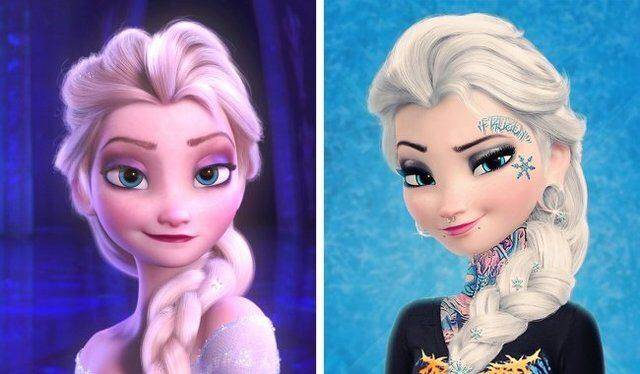 当迪士尼公主变成社会大姐,莫阿娜辣眼睛,贝儿公主美艳动人_康蒂_艾莎