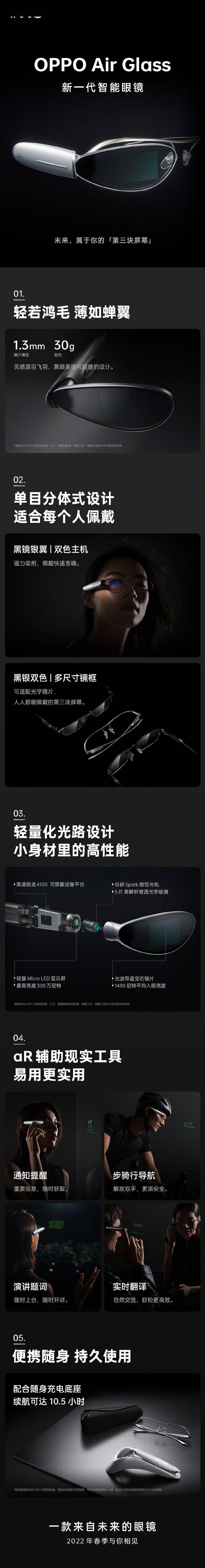定制|OPPO Air Glass新一代智能眼镜发布：单目分体式设计