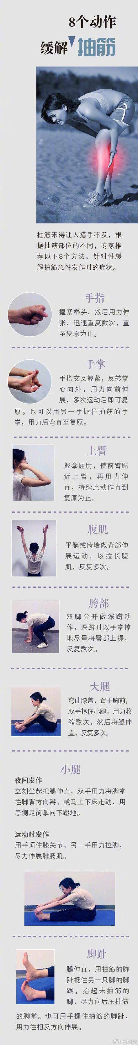 药物|8个动作快速缓解不同部位抽筋