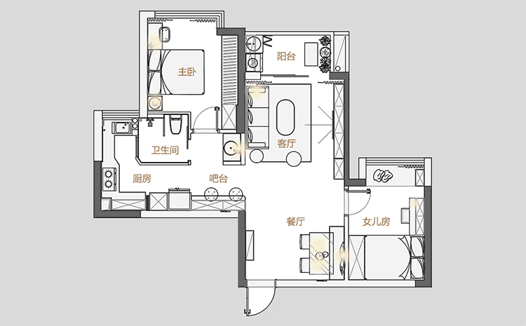 72㎡两居室,独立出洗手台实现空间利用最大化_厨房_设计_南哥