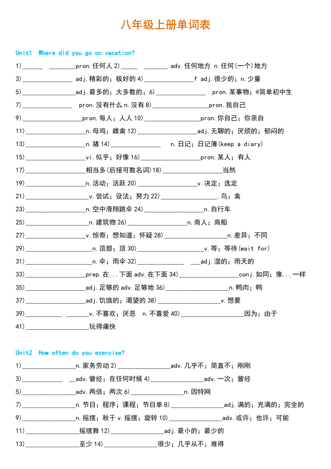 文章|初中英语 | 初一至初三上下全册单词默写速记版，考前过一遍！