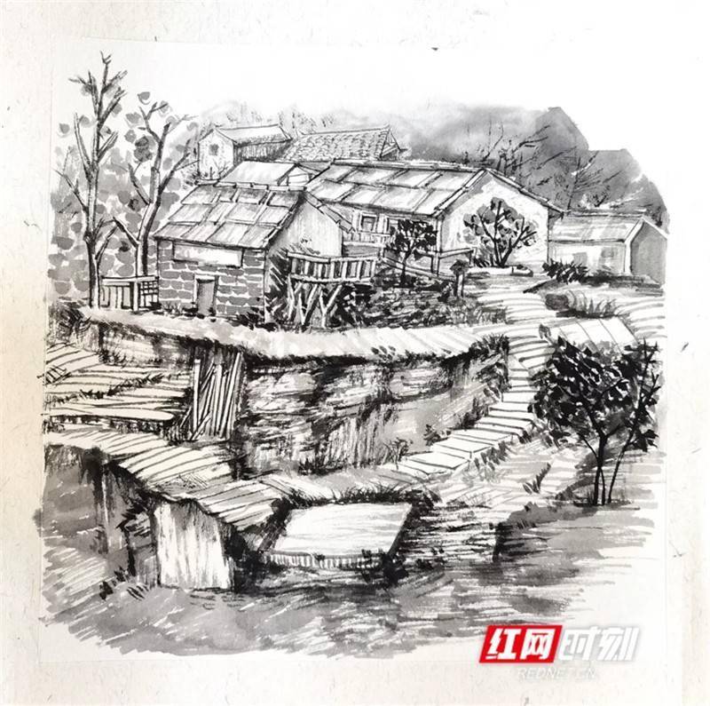 1班全体学生开展了以张家界市牧笛溪村乡村振兴为主题的艺术创作活动