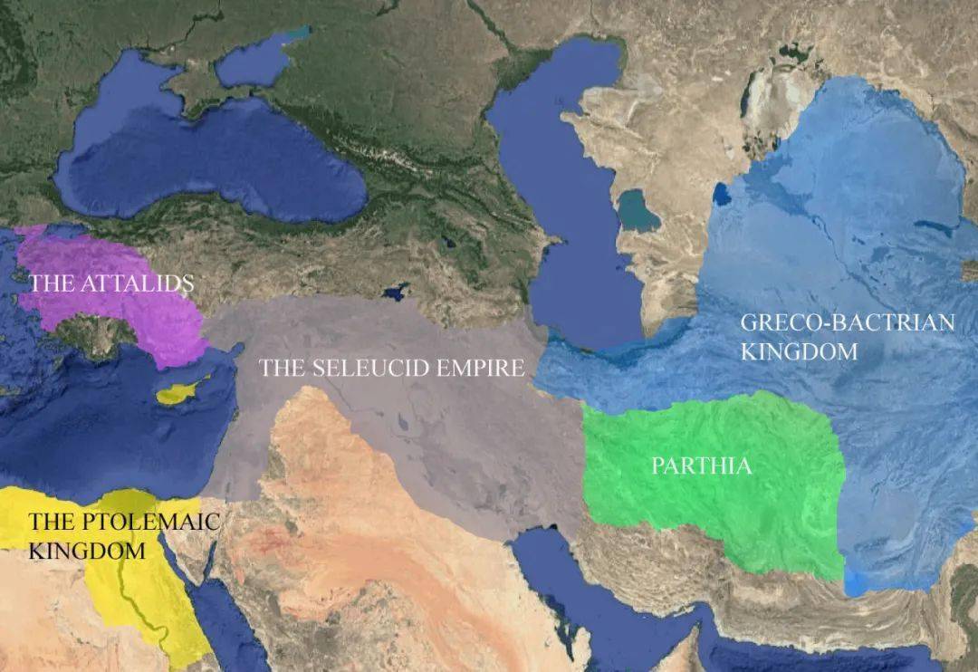公元前185年,阿塔利王朝,塞琉西帝国,托勒密王国,帕提亚和希腊