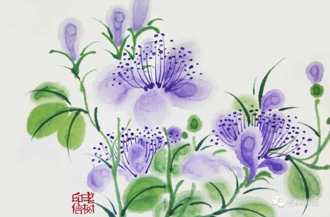 老树画画:山中一夜小雪,把酒闲话桑蔴.醉后昏昏睡去,梦里全是桃花.