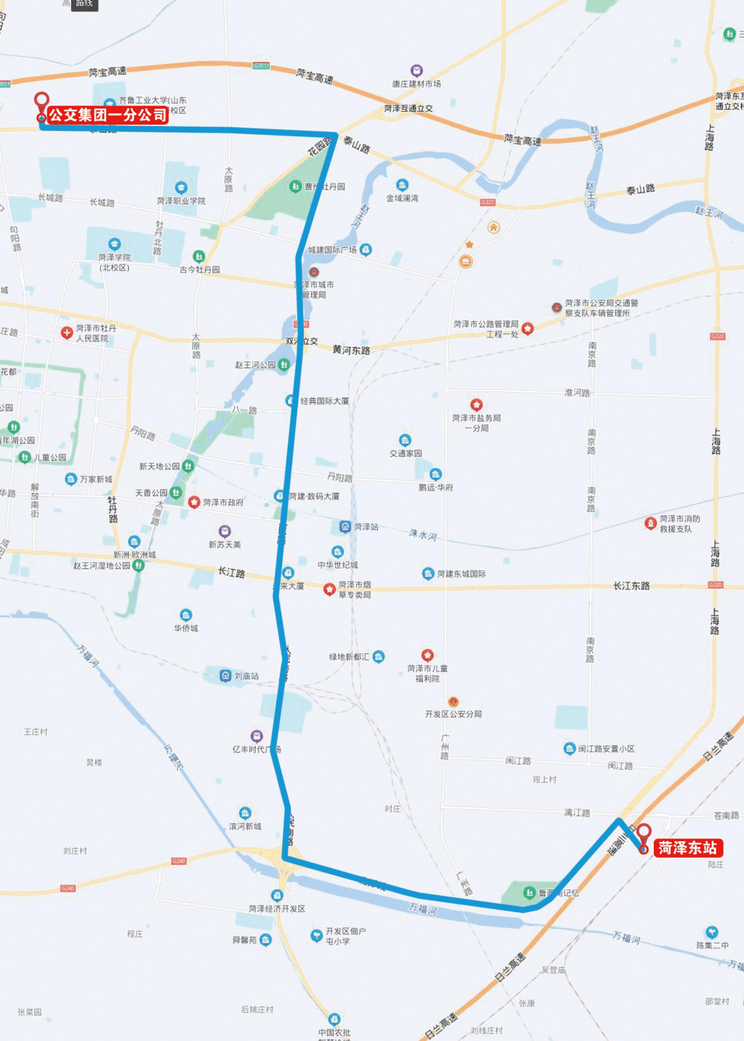 菏泽7路公交车路线图图片