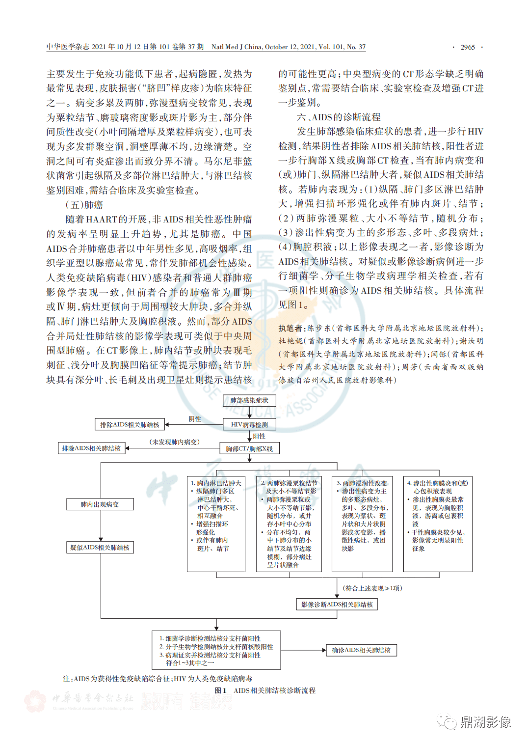 获得性免疫缺陷综合征相关肺结核影像诊断标准专家共识67