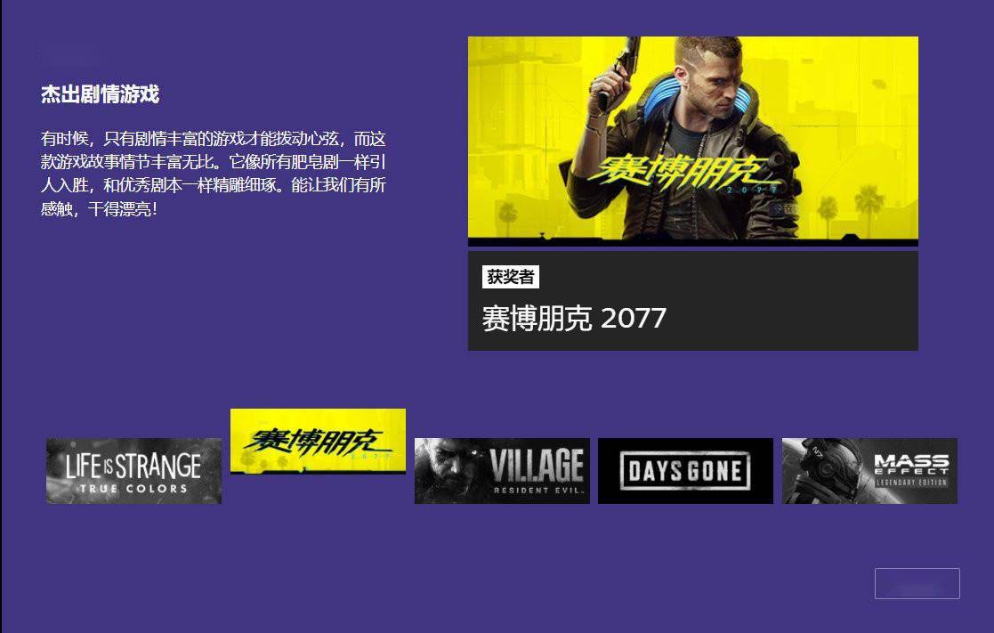 Steam|2021 Steam 大奖名单公布，《生化危机：村庄》获年度最佳游戏