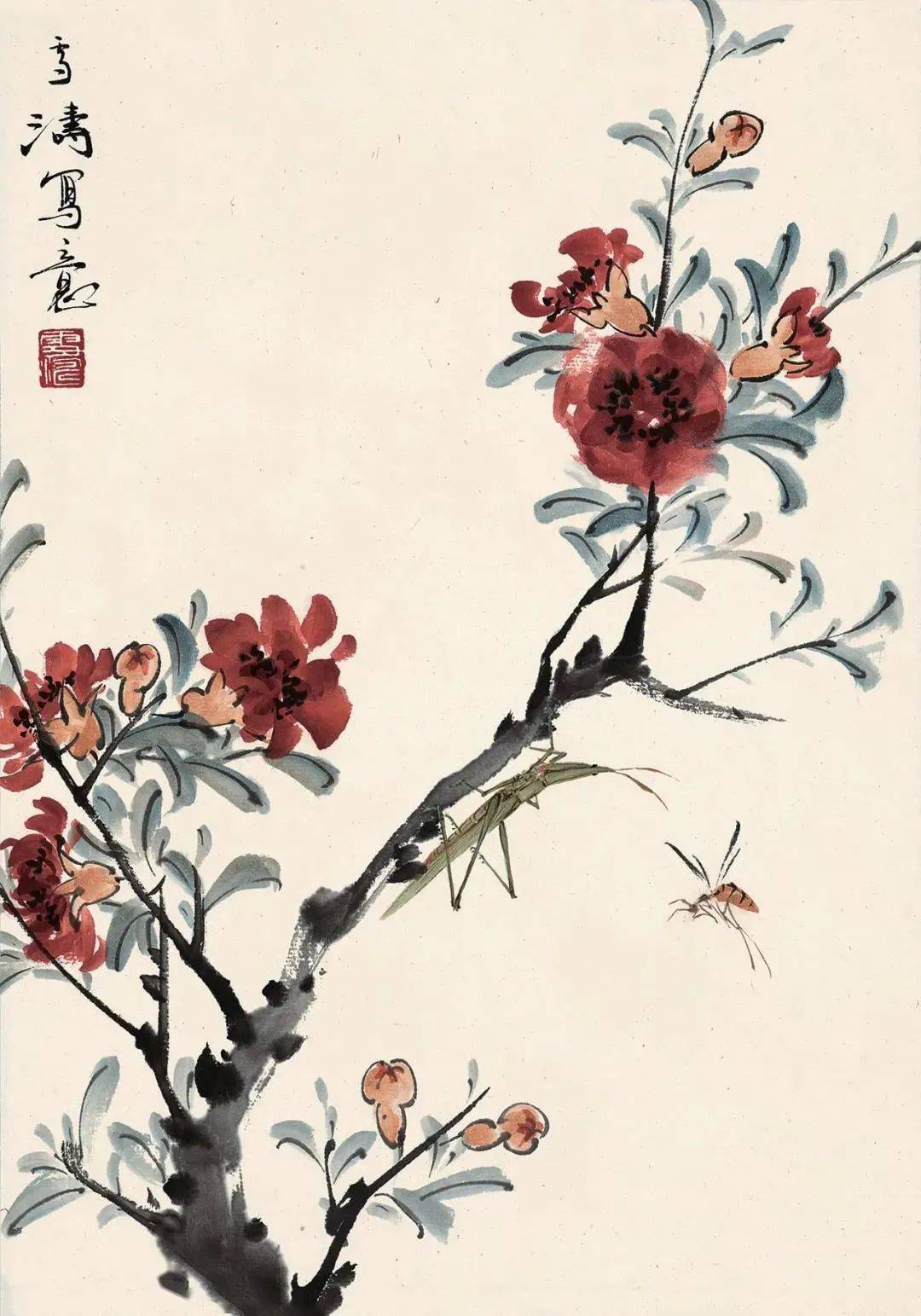 十二月令图，生意盎然_花卉_王雪涛_山茶