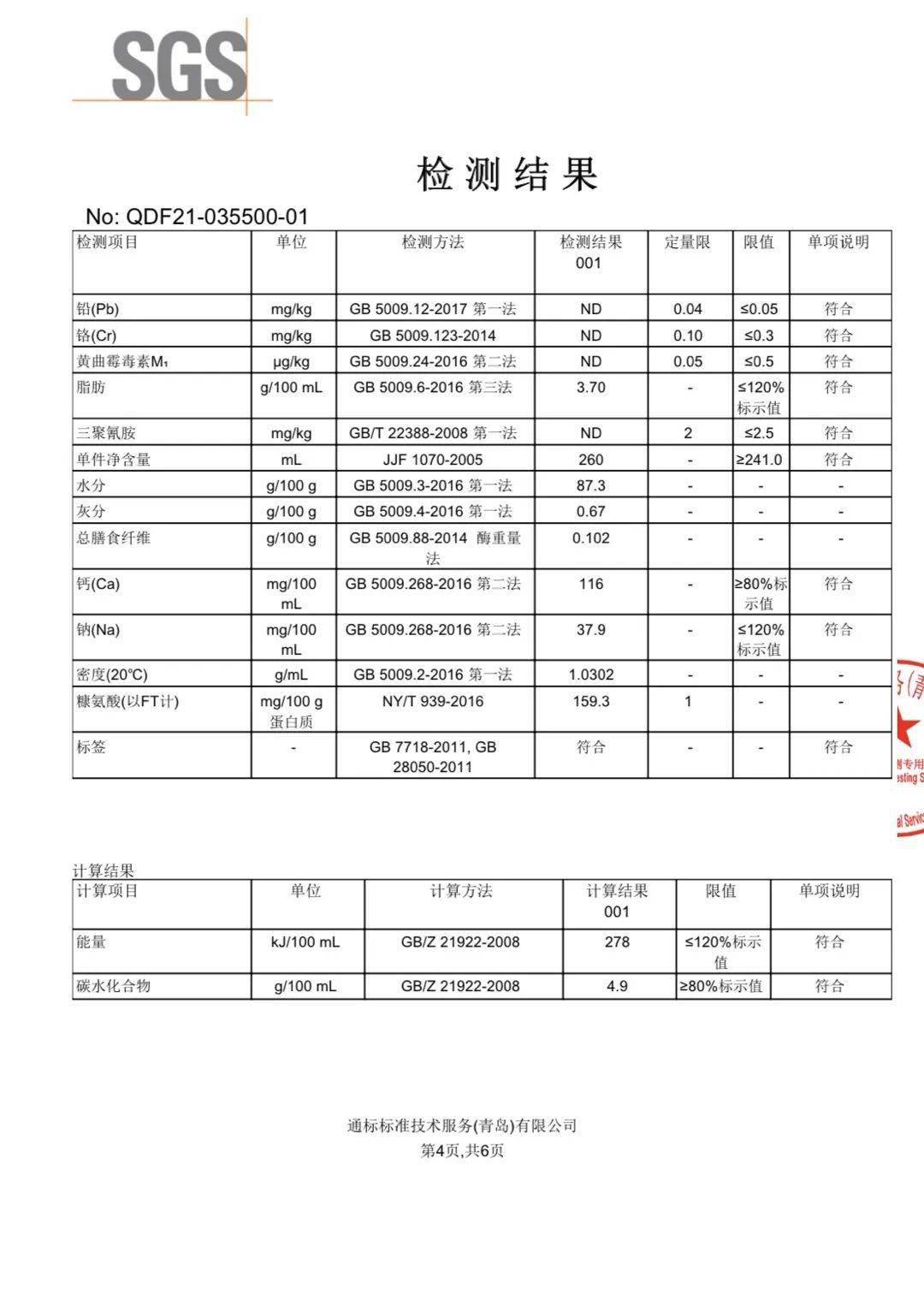 对诸如三聚氰胺,黄曲霉毒素,重金属等元素的检测也都显示未检出,直接