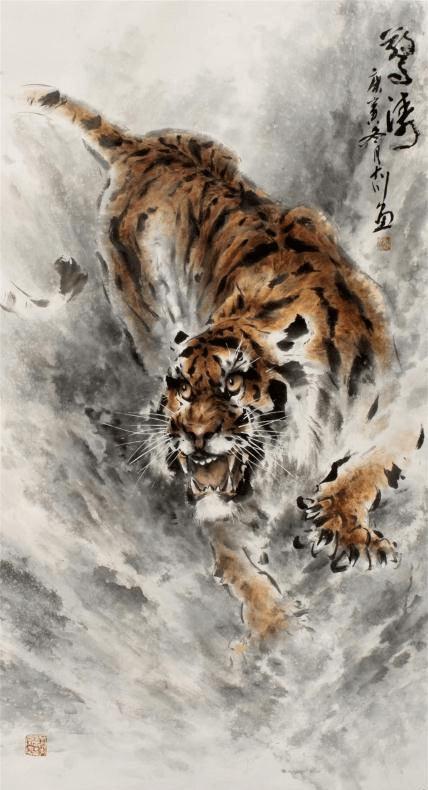 十大名家画虎，虎虎生威，势震山河！_张大千_山水_中国画