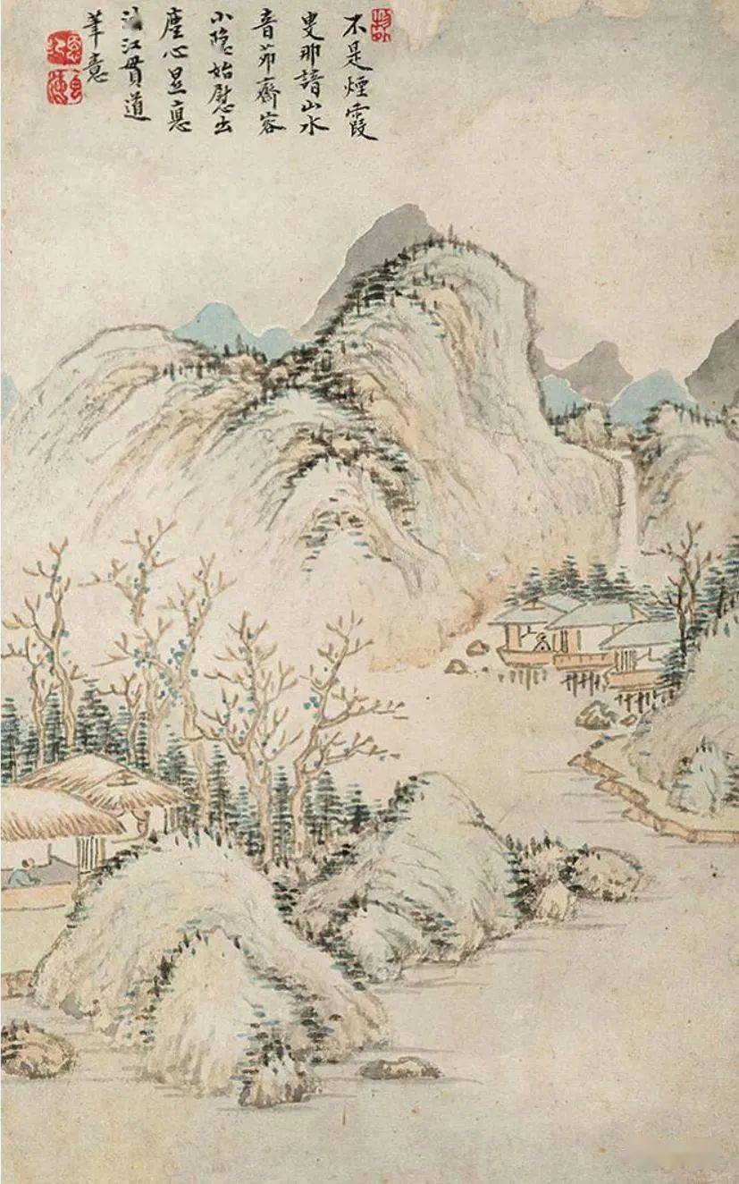 显德和尚的《 仿宋元明各家山水册》,水墨纸本十二开,分别仿倪瓒