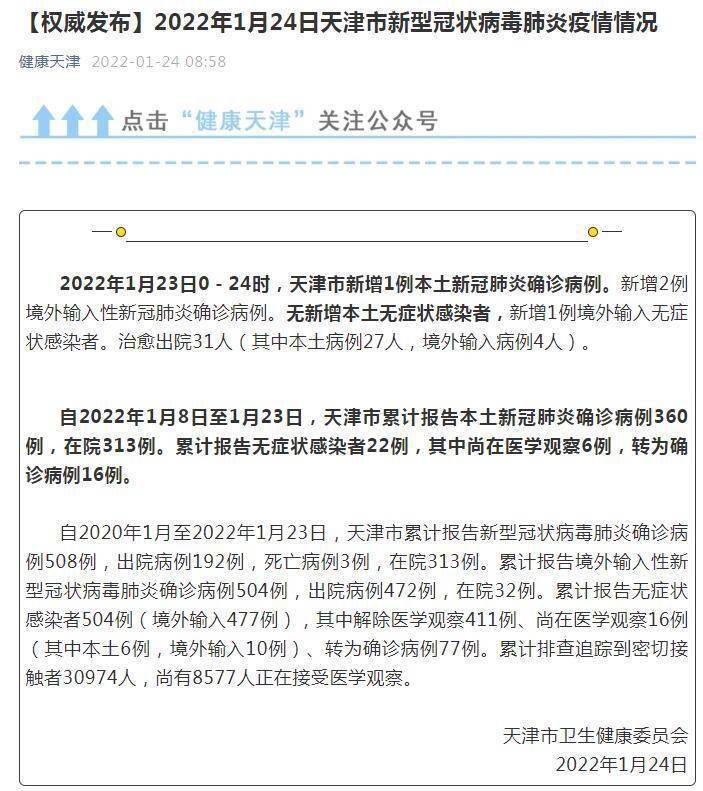 天津|天津1月23日新增新冠肺炎本土确诊病例1例