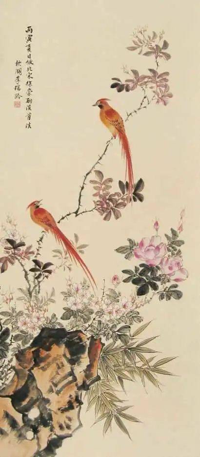 李鹤筹的没骨花鸟工细而不腻满纸书卷气