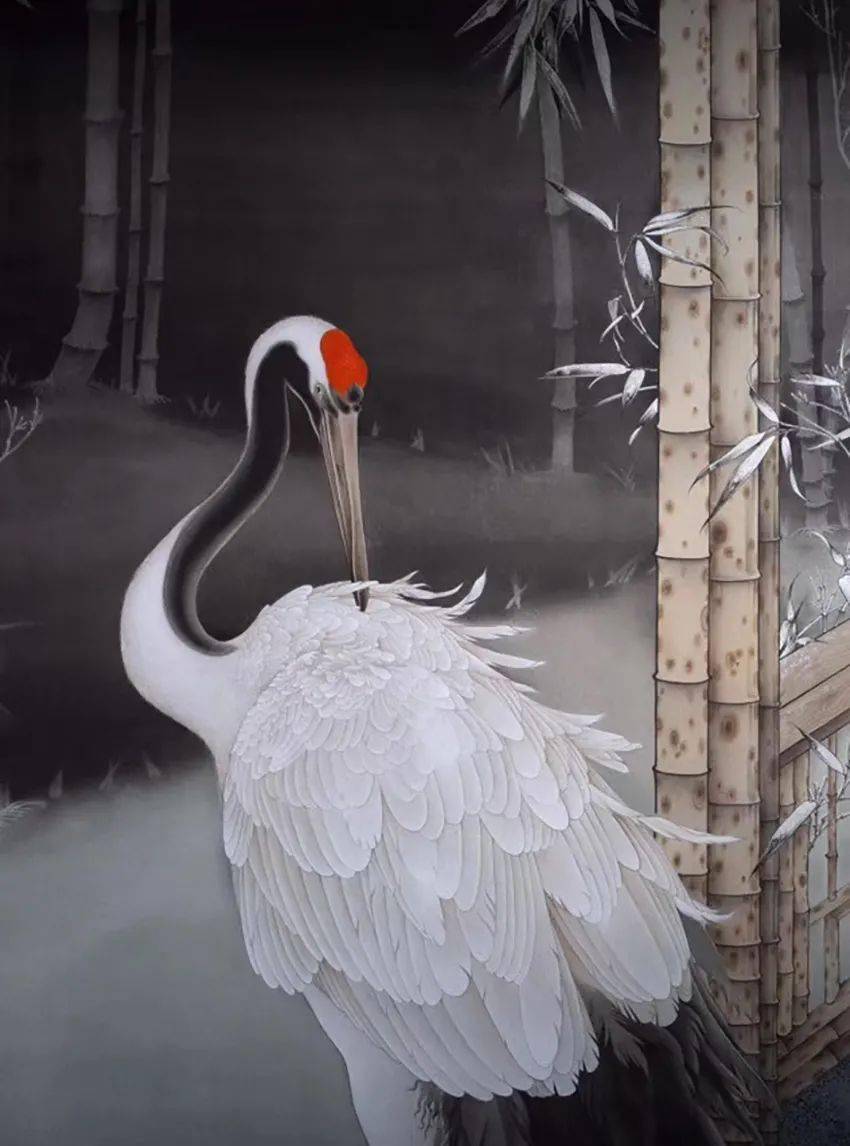 中国写生薄春雨放鹤去寻三岛客任人来看四时花