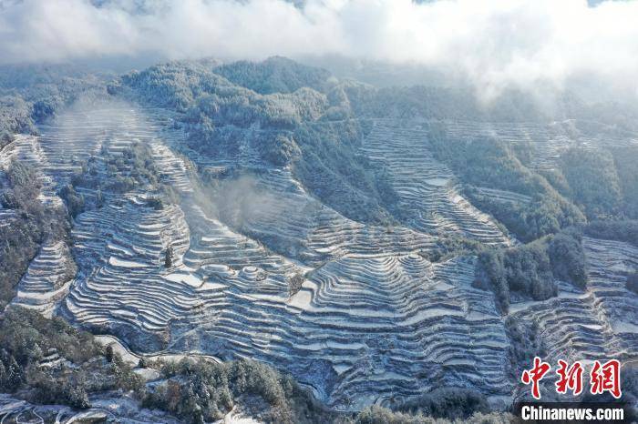 何家|航拍重庆酉阳梯田雪韵 美如画卷