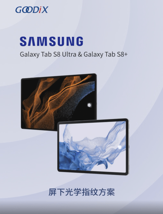 系列|汇顶科技：三星 Galaxy Tab S8 系列平板搭载公司指纹方案组合