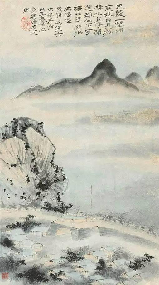 河曲弯弯,坡岸回转,芦荻丛生,老翁泛舟于湖上,石涛《淮扬洁秋图》存世