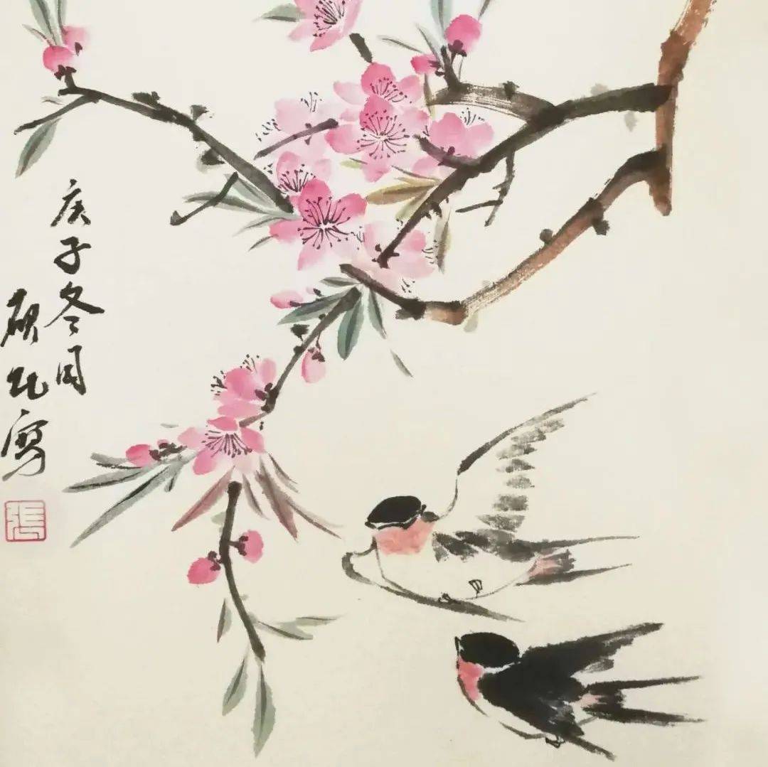 【国画教程】写意《桃花春色》_变化_燕子_中锋