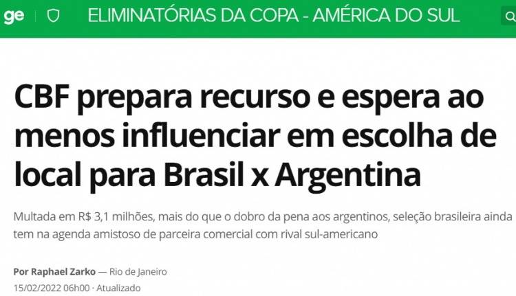 巴媒|不满罚太多！巴媒：因罚金是阿根廷两倍，巴西足协将向FIFA上诉