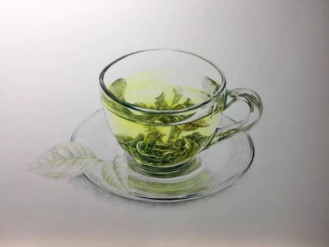 用彩铅画了一杯清茶