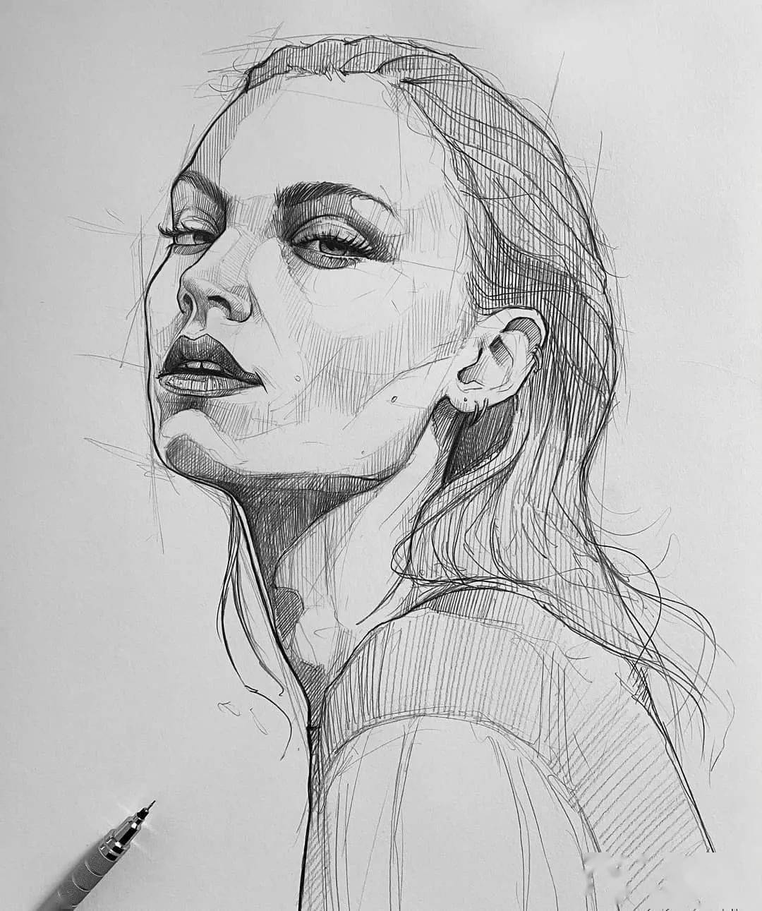 自动铅笔画的人物肖像和动物素描精彩干净