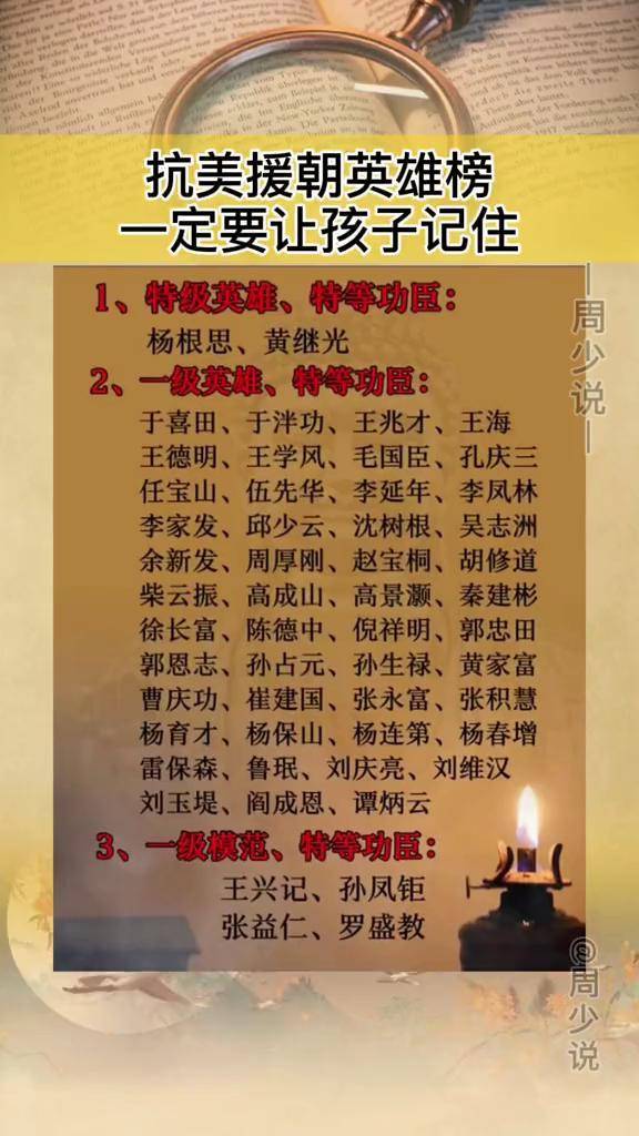 抗美援朝英雄榜,一定要让孩子记住#涨知识 #历史人物 #致敬英雄_人物