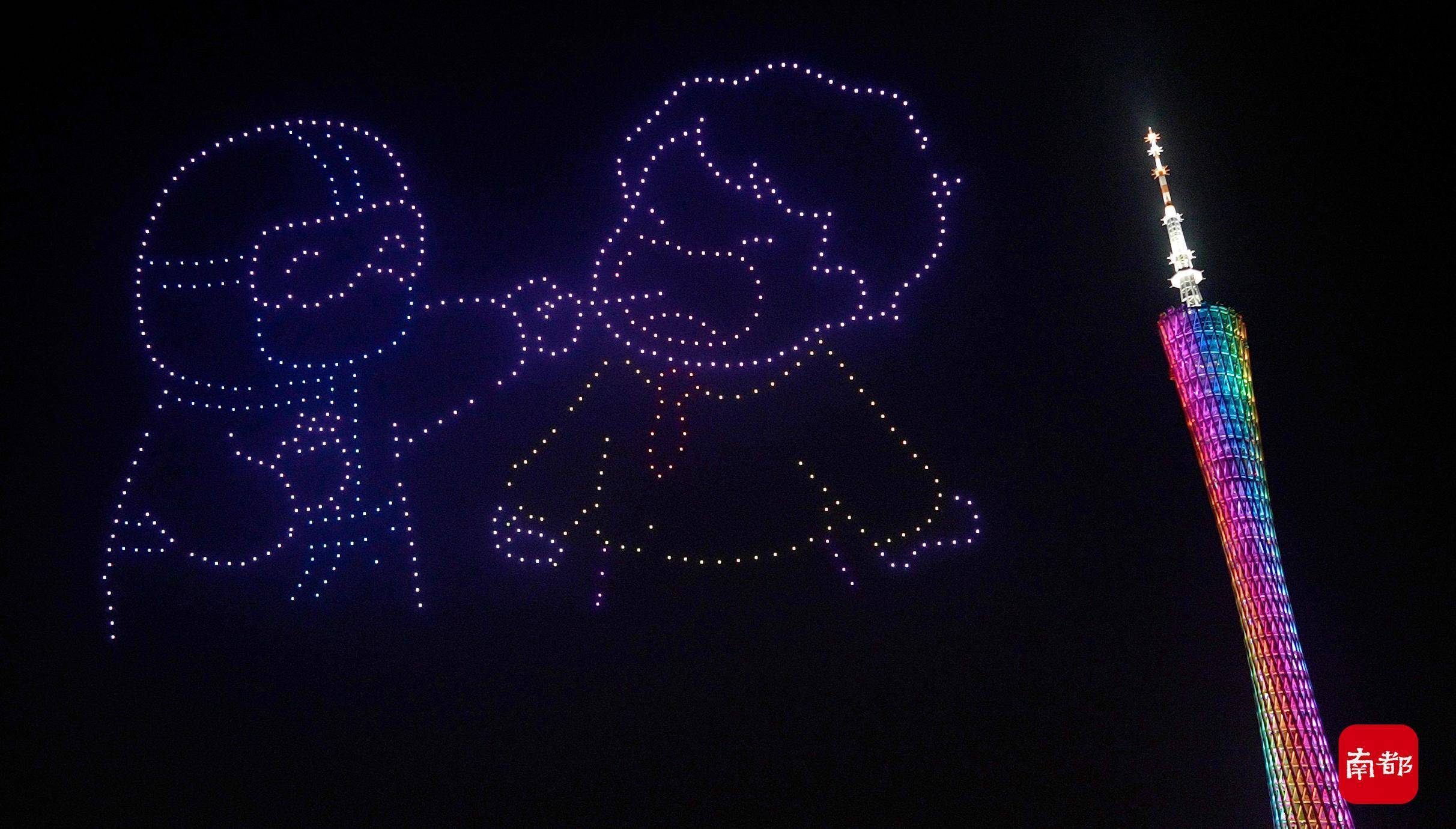 编队|“我嘚撑你”!广州600架无人机编队为香港抗疫加油