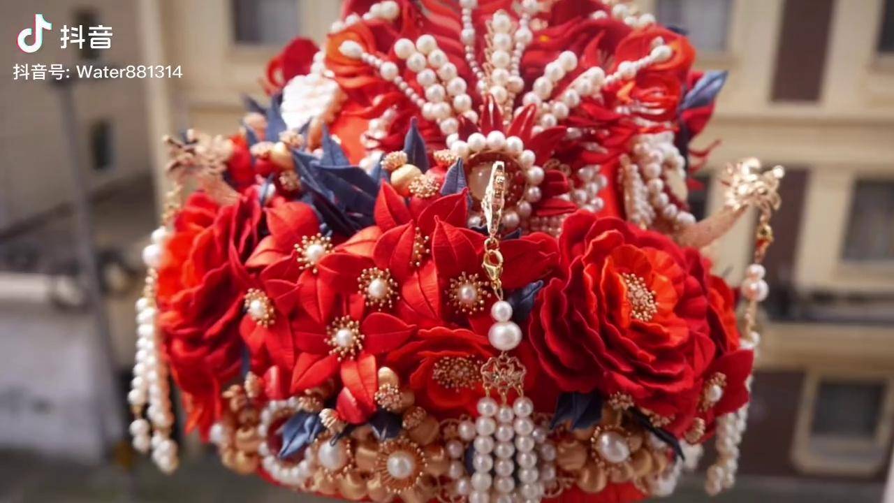 缠花发冠婚嫁头饰簪娘汉服发饰非遗缠花凤冠凤冠霞帔结婚啦