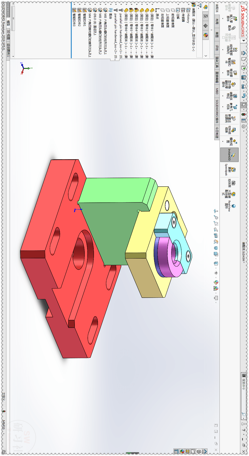 在solidworks装配体中画完成此图,共10个零件_深度_孔向导_成形