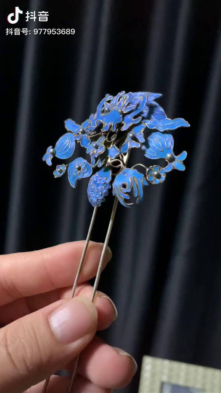 点翠头饰鎏金发簪古董点翠汉服