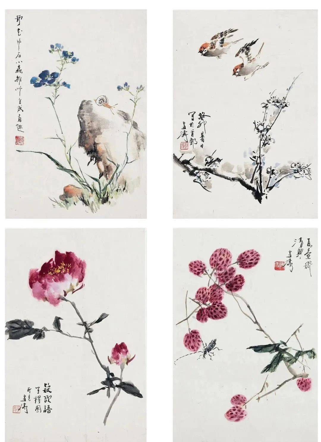 手描き作品 中国美術 水墨花鳥画 王雪濤 花鳥図 掛軸 三尺中堂 王雪涛