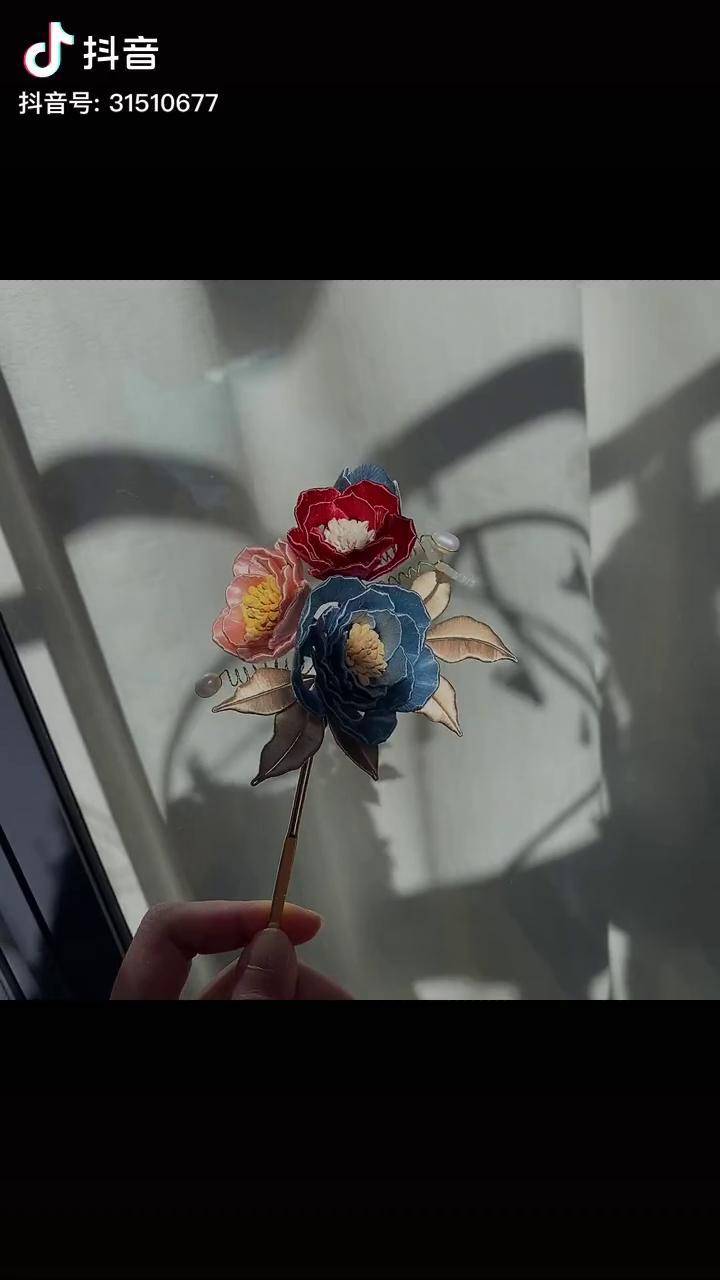 第一次做仿文物缠花,配色绝美仿故宫缠花 故宫绢花_故宫_文物_绢花