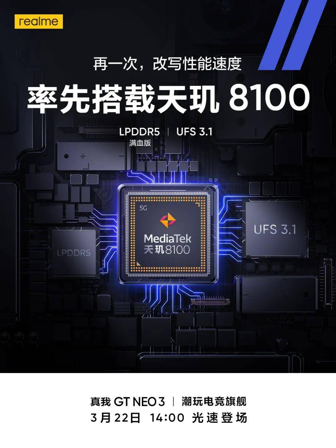 总面积|【官宣】3.22发 GTNeo3天玑8100+独显芯片 120Hz类钻排直屏